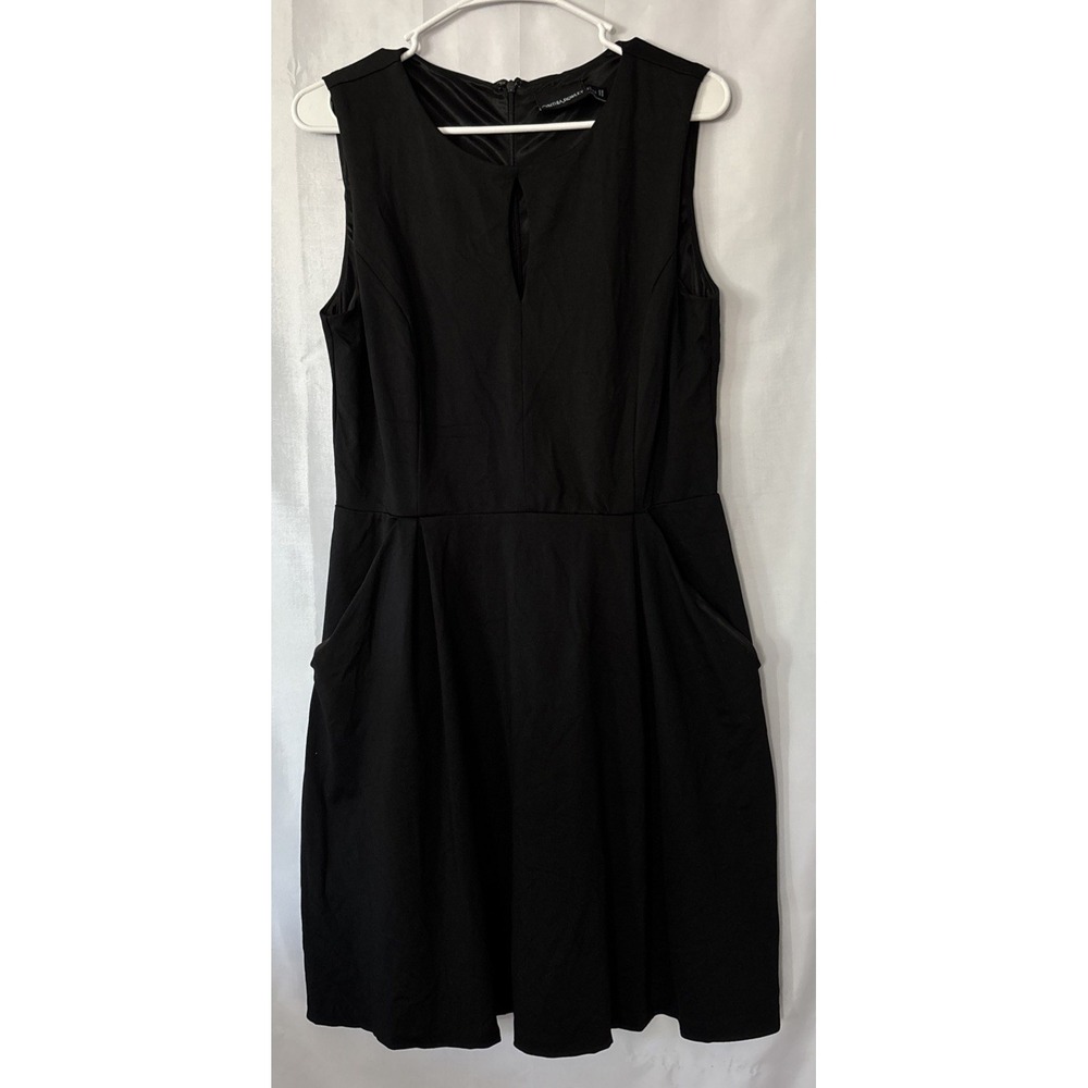 Cynthia Rowley Women's Black Sleeveless Sheath Dress Keyhole Front‎ Pockets L